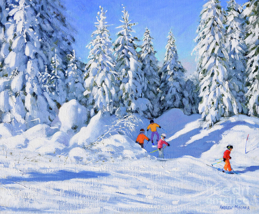 Winter Painting - Bright morning and snow covered trees, Morzine by Andrew Macara