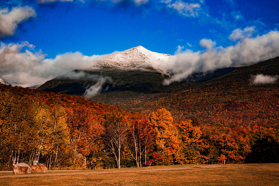 Bright morning fall foliage at the foot of Mount Washington Photograph by Jeff Folger