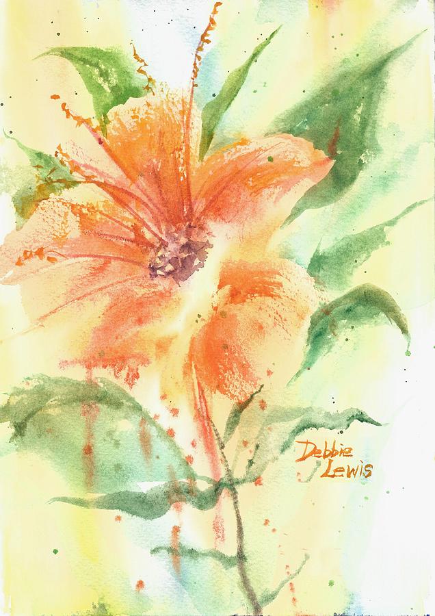 Bright orange flower Painting by Debbie Lewis