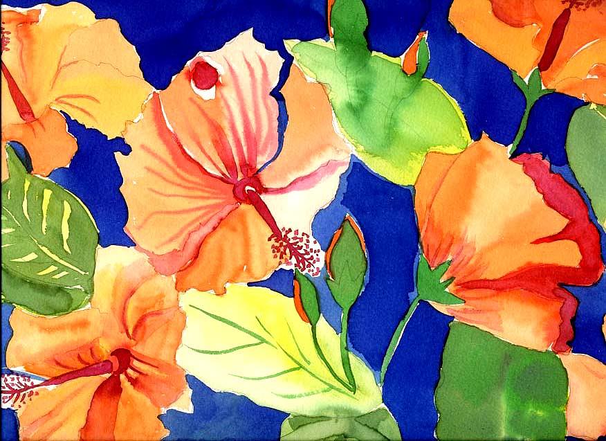 Bright Orange flowers Painting by Janet Doggett