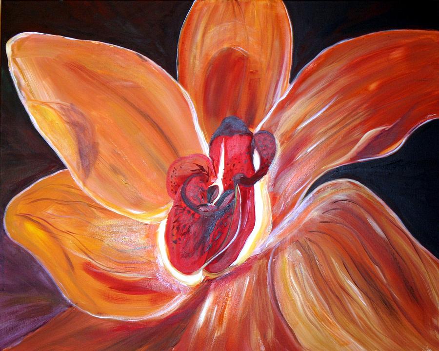 Orchid Painting - Bright Orange Orchid Flower  by Luiza Vizoli