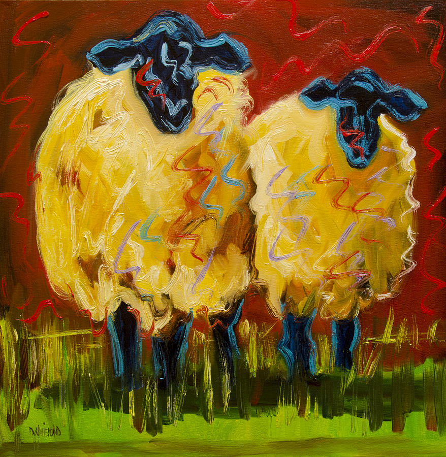 Bright Party Sheep Painting by Diane Whitehead