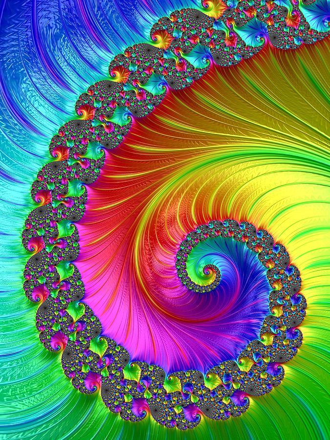 Bright  Rainbow Spiral Fractal Digital Art by Mo Barton