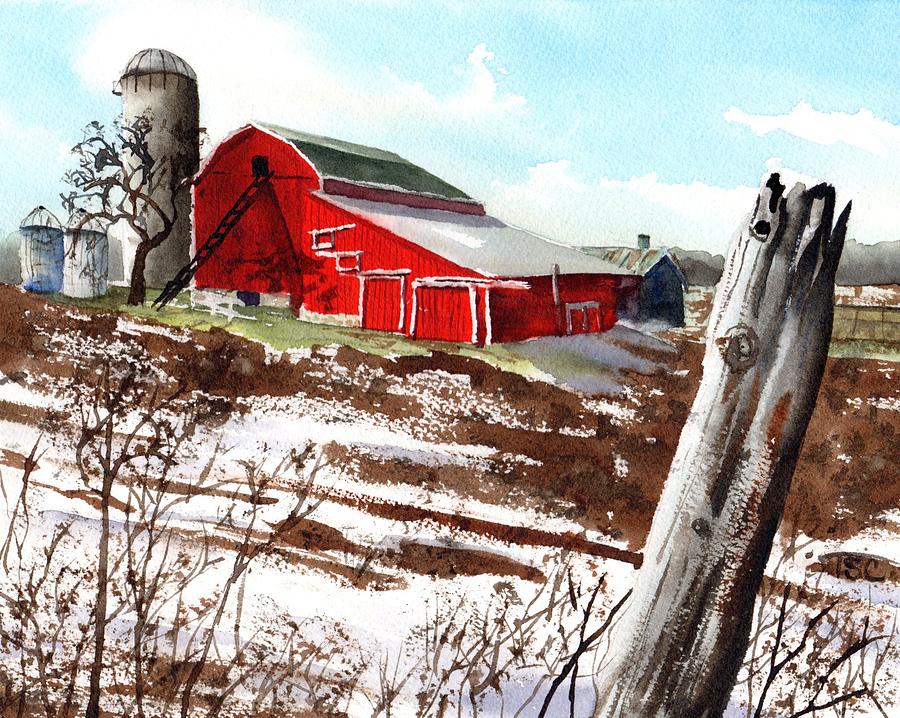 Bright Red Barn Painting by Tammy Crawford