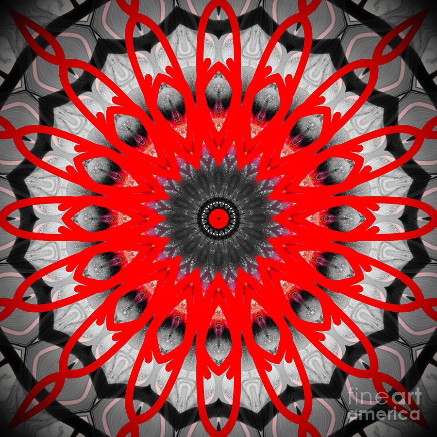 Bright Red Black White Mandala Digital Art