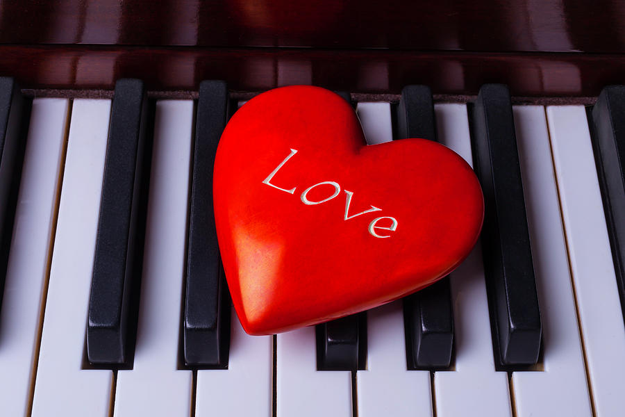 Key Photograph - Bright Red Heart On Piano Keys by Garry Gay