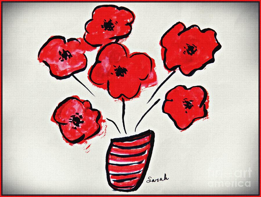 Poppy Drawing - Bright Red by Sarah Loft