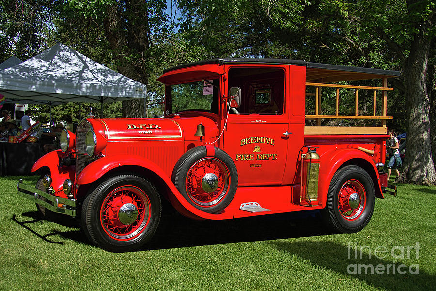 Bright Red Vintage Fire Truck by Nick Gray