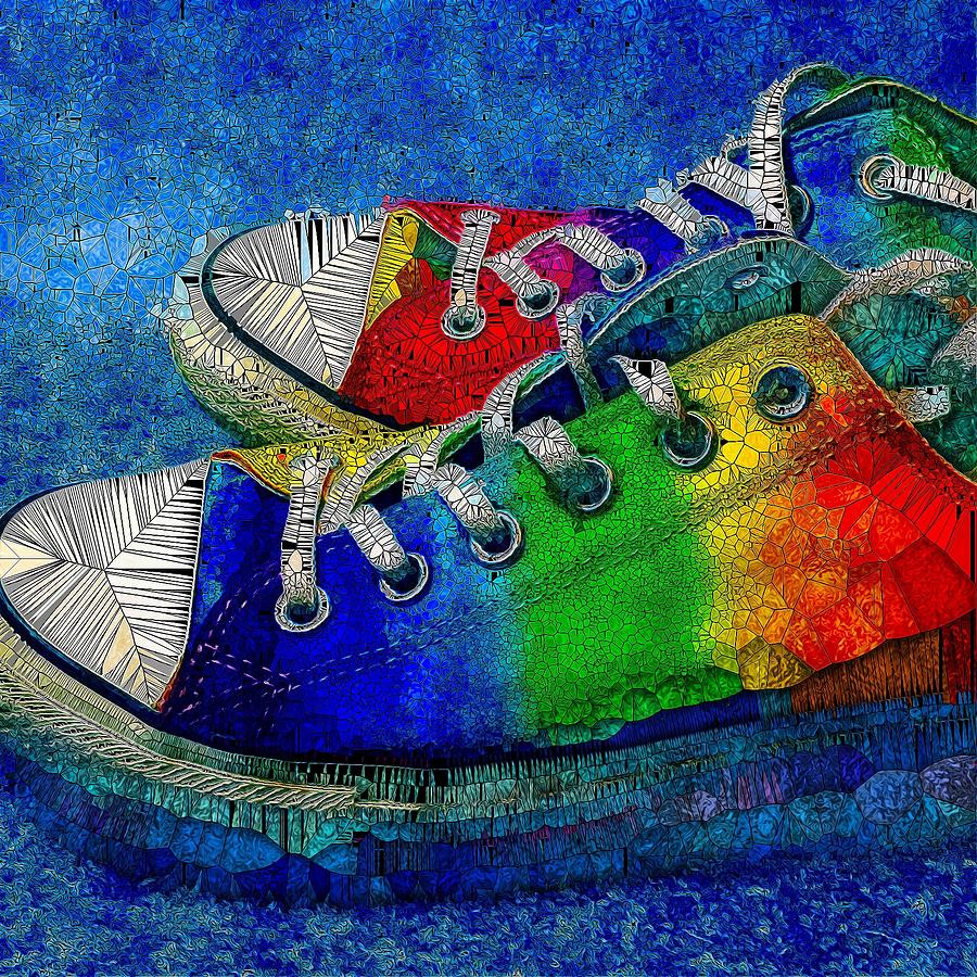 Bright Sneakers Stained Glass Digital Art by Mo Barton