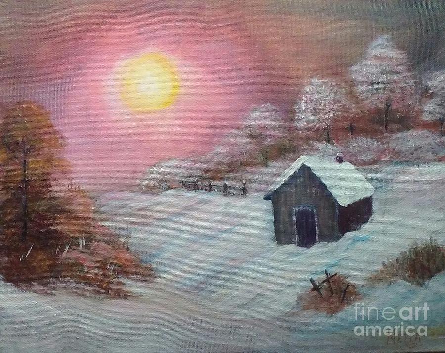 Bright Winter Cabin Painting By Jeannette Goff