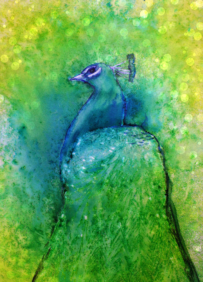Bright Yellow Lime Peacock Painting by Alma Yamazaki
