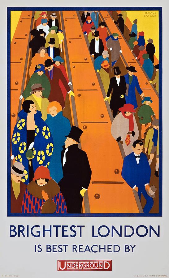 Brightest London is best reached by Underground, subway poster, 1924 Painting by Vincent Monozlay