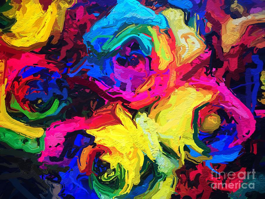 Brightly colored abstract roses Digital Art by Amy Cicconi