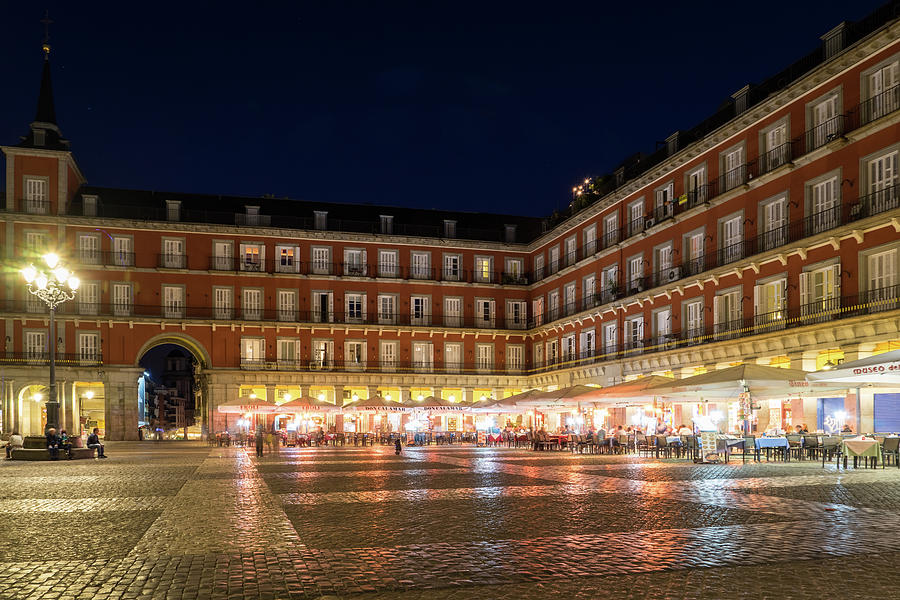 Brightly Lit Midnight - Plaza Mayor in Madrid Spain Photograph by Georgia Mizuleva