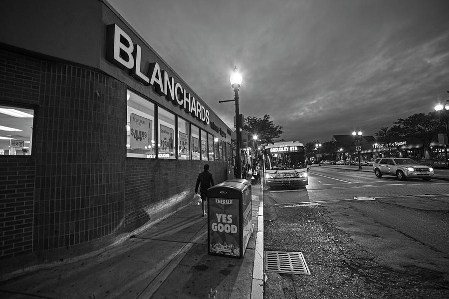 Brighton Ave Packards Corner Allston MA Sidewalk Black and White Photograph by Toby McGuire