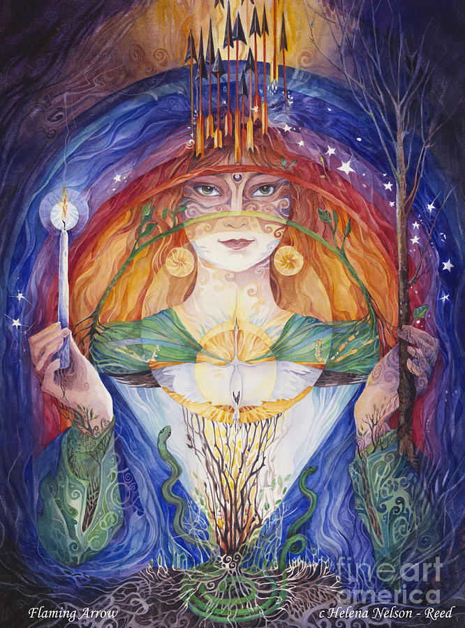 Goddess Painting - Brigid, The Flaming Arrow by Helena Nelson - Reed Goddess Painting - Brigid, The Flaming Arrow by Helena Nelson - Reed