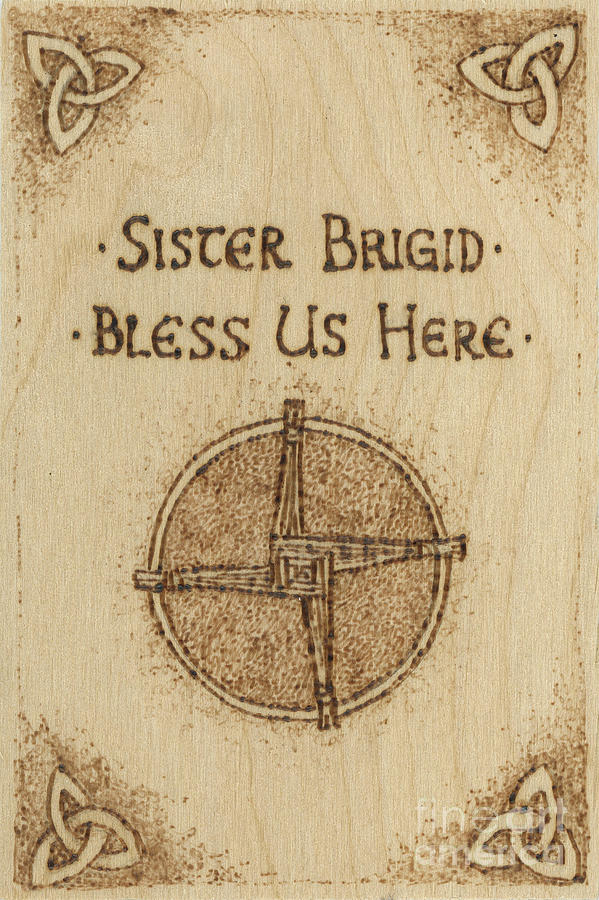 Brigid Pyrography - Brigids Cross Blessing Woodburned Plaque by Brandy Woods