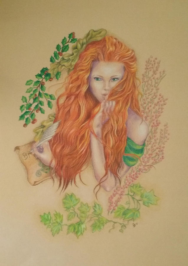 Nature Drawing - Brigit Celtic Goddess Red hair girl by Fabiola Bonghi