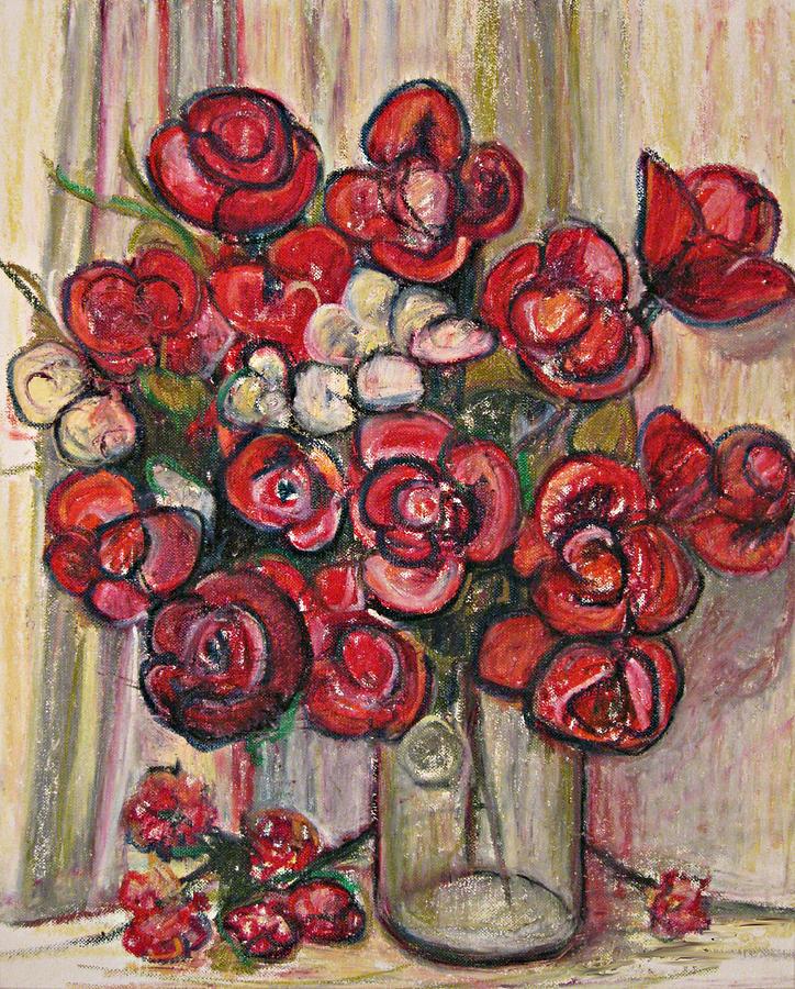 Brilliant Red Flower Oil Pastel by Beverly Trivane