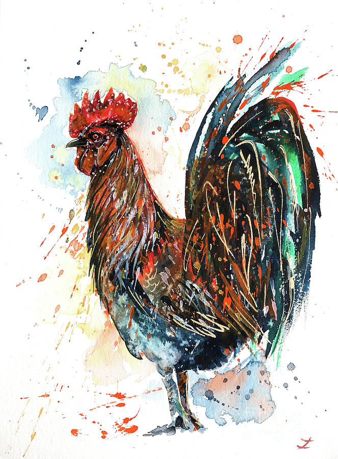 Brilliant Rooster Painting by Zaira Dzhaubaeva