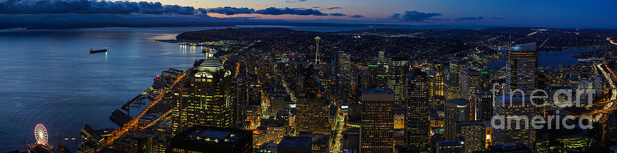 Brilliant Seattle Skyline Panorama from Atop the Columbia Center Photograph by Mike Reid