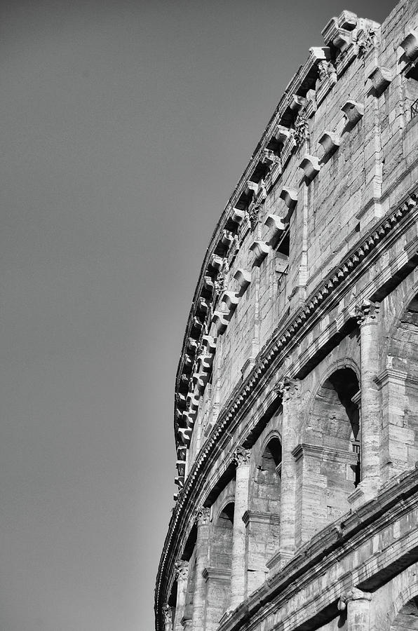 Brilliant Sunlit Exterior of the Roman Colosseum Black and White Photograph by Shawn OBrien