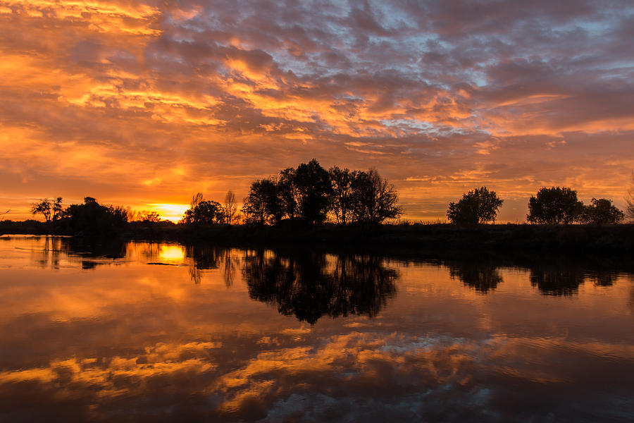 Brilliant Sunrise Reflections on Calm River Photograph by Tony Hake