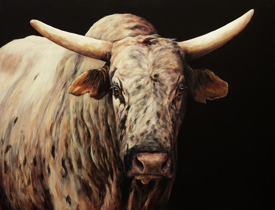 Brindle Bull Painting by Joan Frimberger