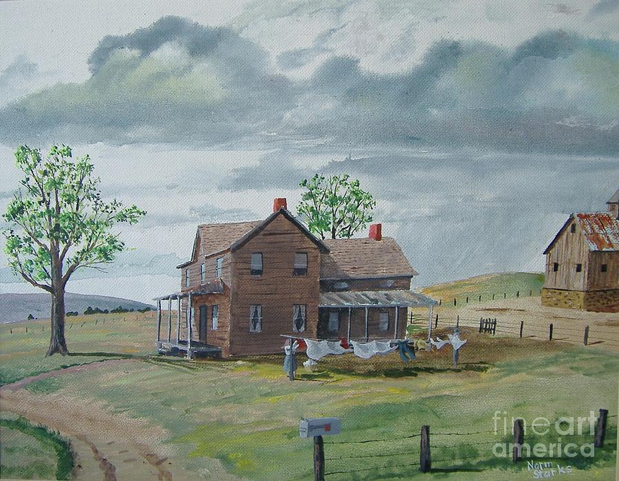 Barn Painting - Bringing in the Clothes by Norm Starks