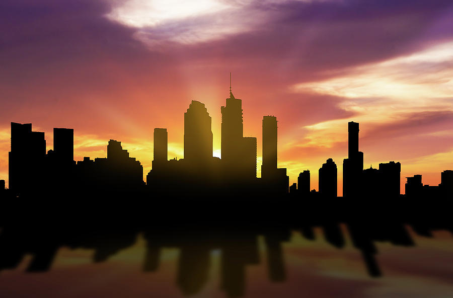 Brisbane Skyline Sunset Aubr22 Digital Art