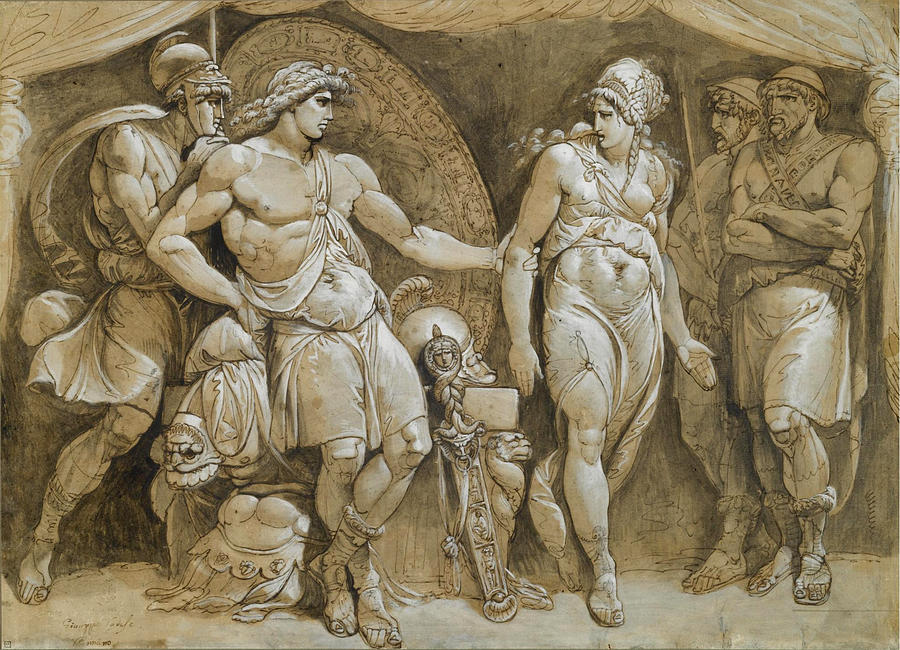Briseis leaving Achilles Tent Drawing by Giuseppe Cades