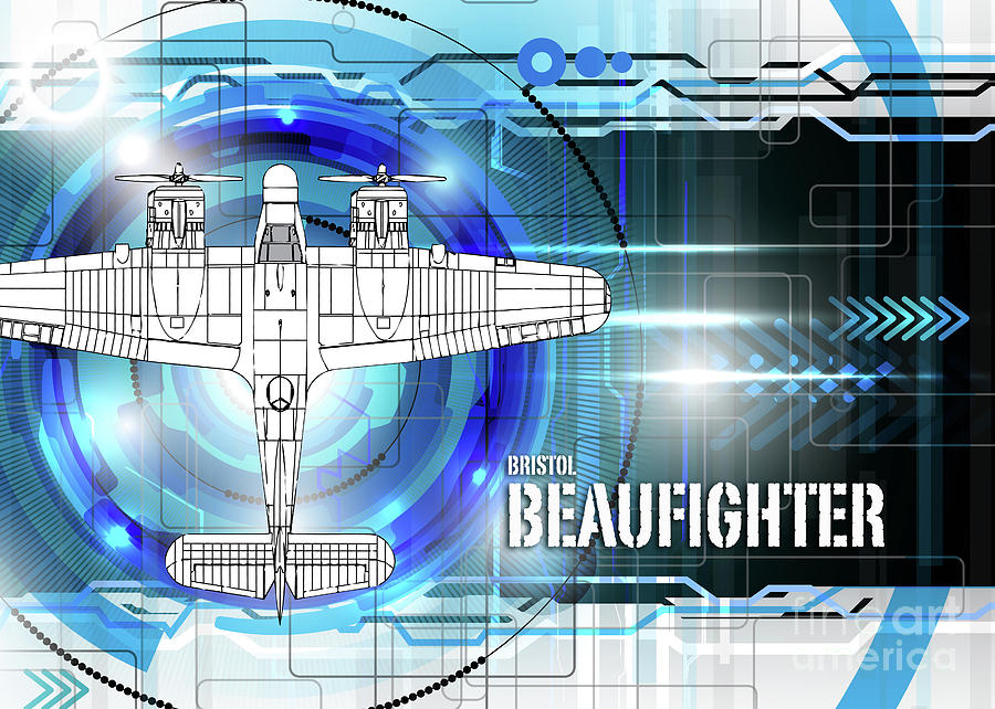 Airplane Digital Art - Bristol Beaufighter Blueprint by Airpower Art