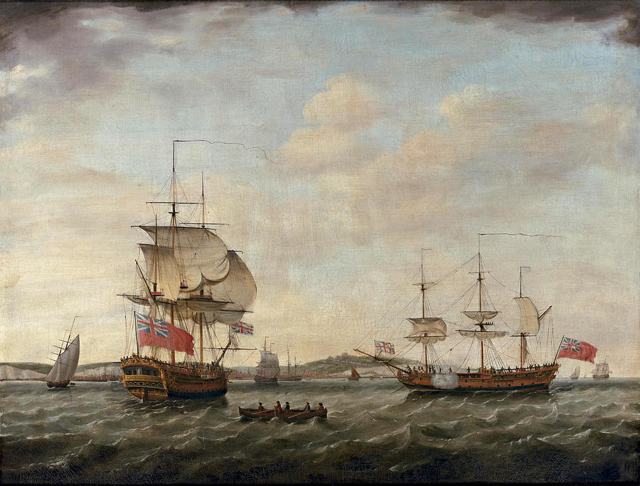 British 6th Rate Man of War Off Dover Painting by Francis Holman