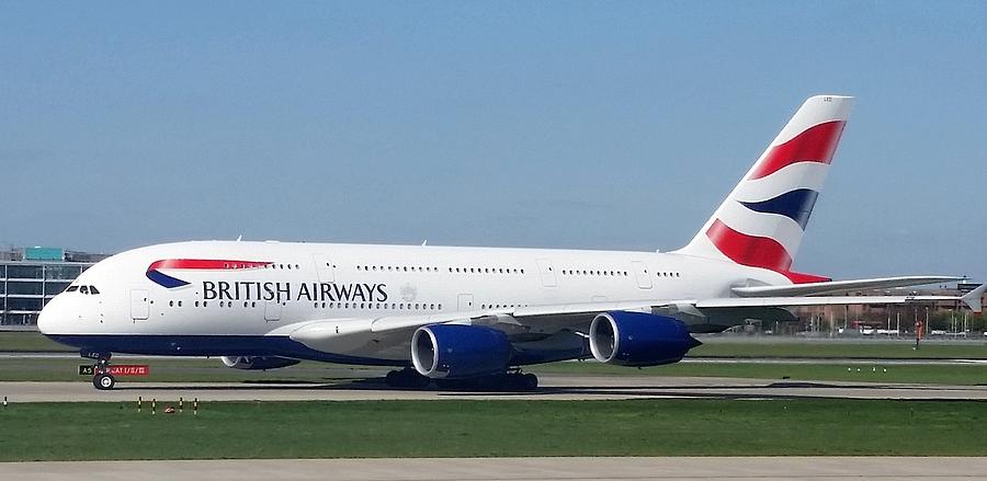 Airplane Photograph - British Airways Airbus A380 by Jamie Baldwin