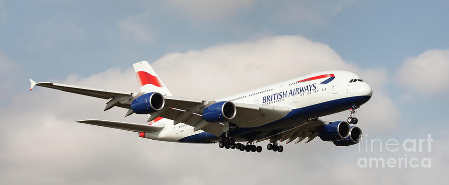 A380 Photograph - British Airways Airbus A380 Landing in London, UK by Colin Cuthbert