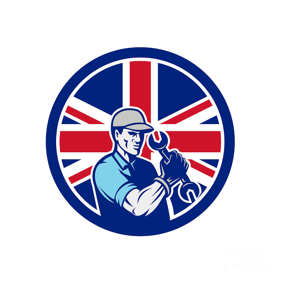 British Auto Mechanic Union Jack Flag Icon Digital Art by Aloysius