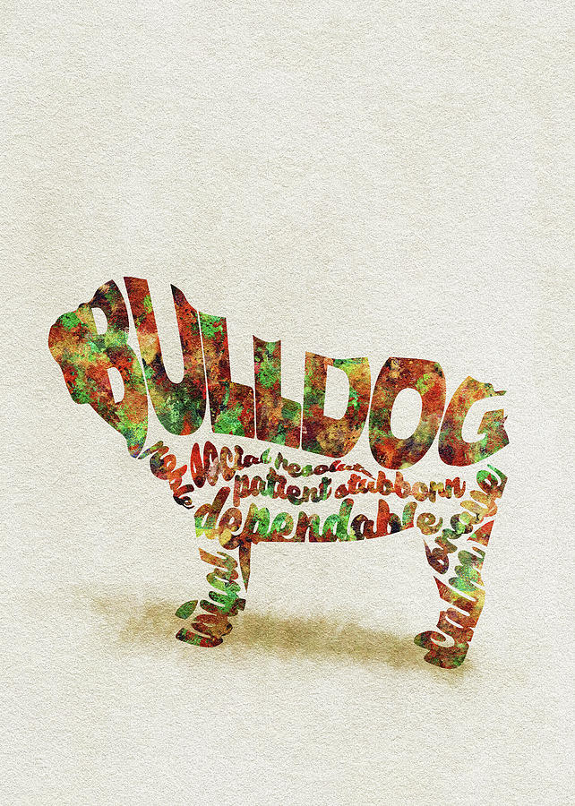 British Bulldog Watercolor Painting / Typographic Art Painting by Inspirowl Design