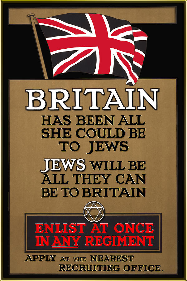 British Flag and the Magen David 1915 Poster Digital Art by Carlos Diaz