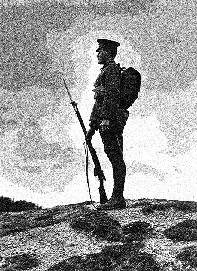 British soldier with fixed bayonet, First World War, 1914-1918. Painting by Celestial Images