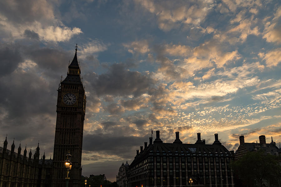 British Symbols and Landmarks - Big Ben 9 PM Sunset in London England Photograph by Georgia Mizuleva