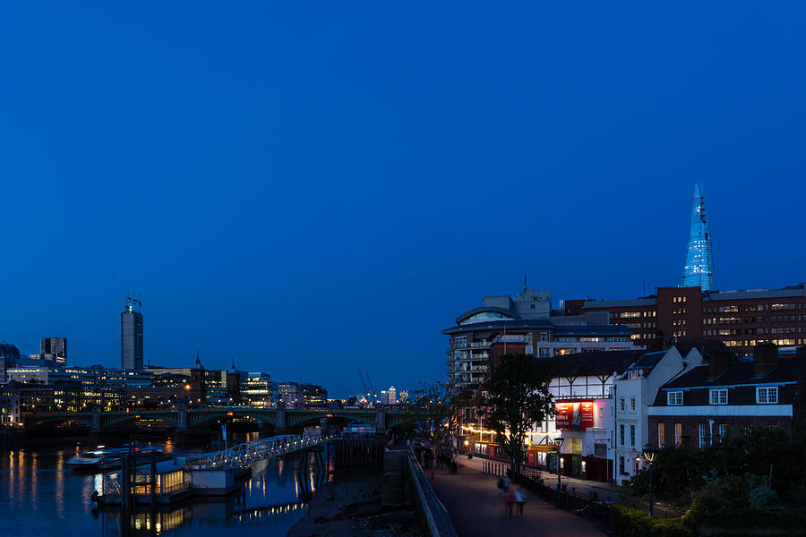 British Symbols and Landmarks - Shakespeare Globe Blue Hour in London England Photograph by Georgia Mizuleva