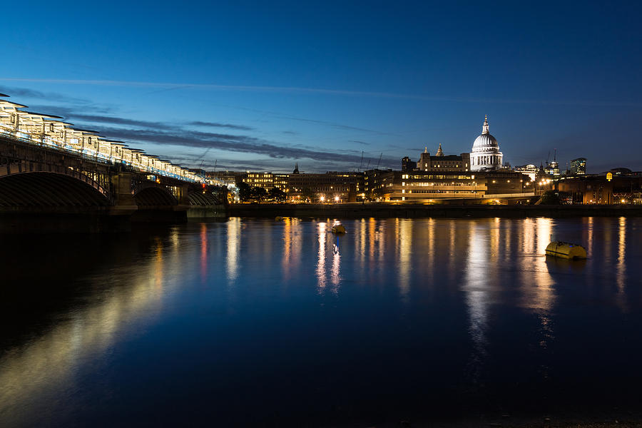 British Symbols And Landmarks - Silky Reflections Saint Paul Cathedral And Blackfriars Bridge Photograph