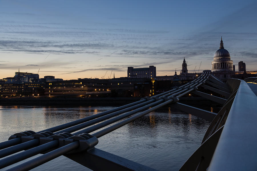 British Symbols and Landmarks - Silver Evening at the Millennium Bridge Photograph by Georgia Mizuleva