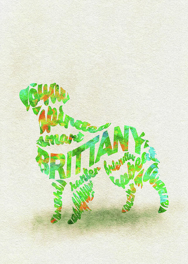 Brittany Spaniel Watercolor Painting / Typographic Art Painting by Inspirowl Design
