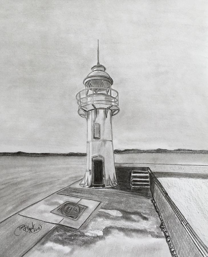 Brixham lighthouse  Drawing by Tony Clark