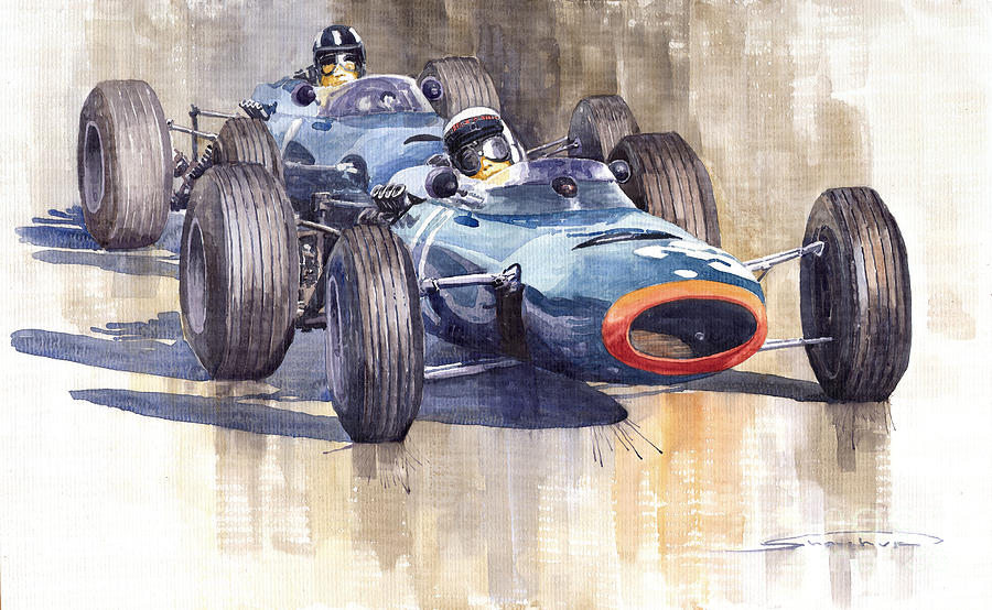 Watercolour Painting - BRM P261 1965 Italian GP Stewart Hill by Yuriy Shevchuk