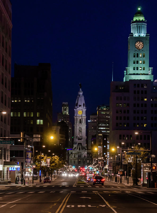 Philadelphia Photograph - Broad Street at Night - City Hall by Bill Cannon