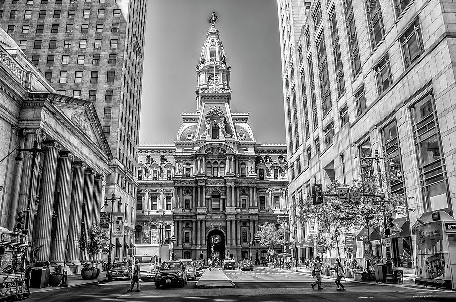 Broad Street - City Hall - Black and White Photograph by Bill Cannon