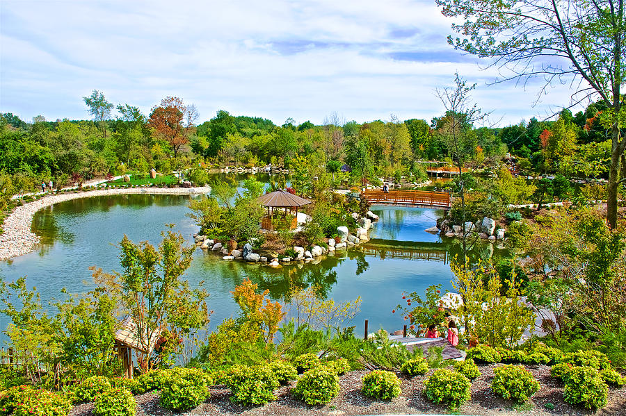 Broad View of Japanese Garden from Viewing Hill in Meijer Gardens in