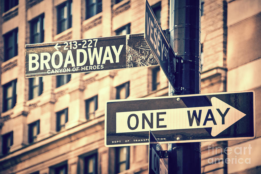 Broadway Photograph - Broadway street sign, New York by Delphimages Photo Creations